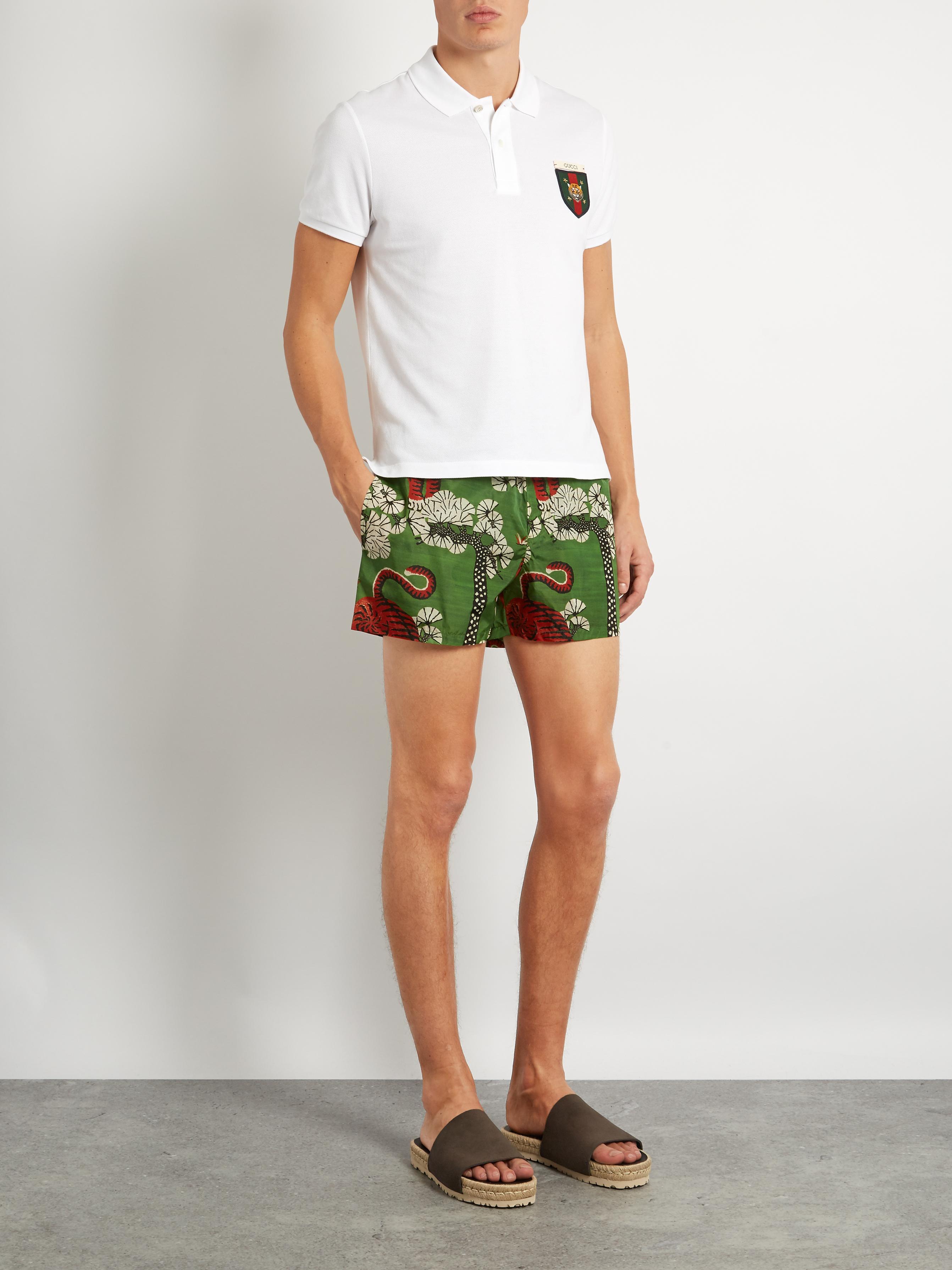 Lyst Gucci Tigerprint Nylon Swim Shorts in Green for Men